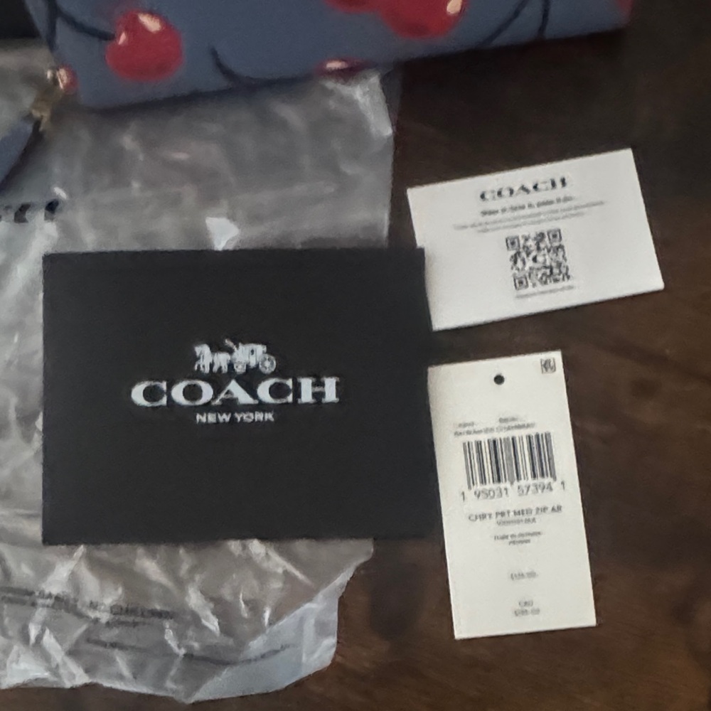 Coach Blue and Red Cherry Pattern Wallet comes with all shown Original tags - Picture 2 of 5